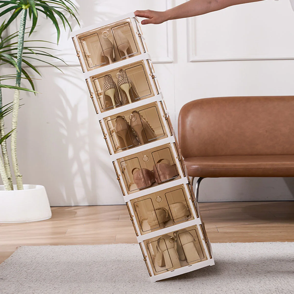 1PC Space-Saving Foldable Shoe Organizer-Transparent Plastic Storage Box for Shoes & Accessories, No Assembly Required
