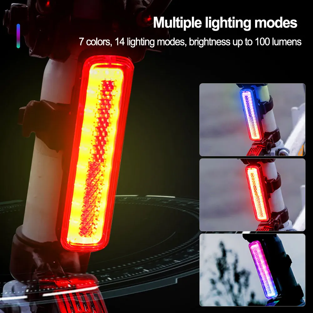 RGB Bicycle Lights Bike Tail Light 750 mAh Memory Mode Rainbow LED Warning USB Waterproof Helmet Scooter Rear Taillight 2