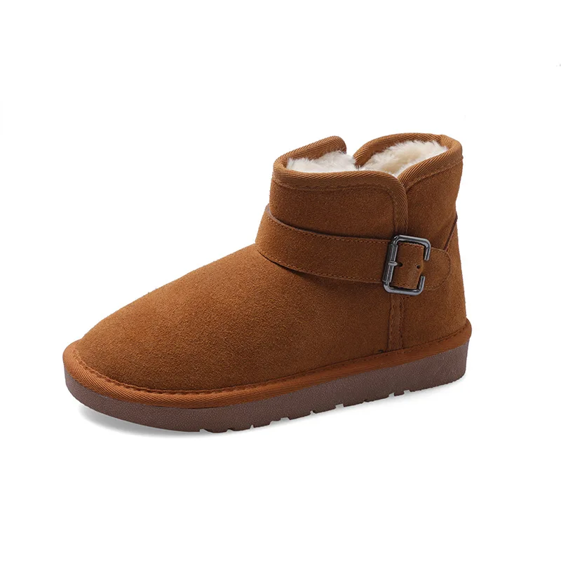 

2023 Winter Cowhide Snow Boots Women Short Tube New Fashion Low-Top Non-Slip Slip-On Warm Non-Slip Thick Soled Cotton Shoes
