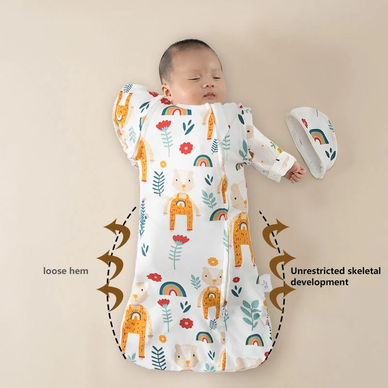 

Baby Sleeping Bag Vest with Detachable Sleeves Swaddle Wrap Convenient Change Diaper Cotton Printed Newborn Baby Carriage Sack