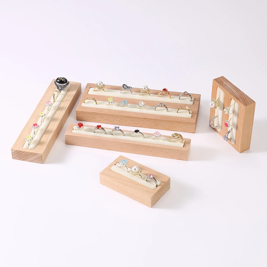 Walnut and Beech Wood Ring Display Tray, Fashionable High-end Accessory Display Stand Holder, Black Beige Ring Storage Rack