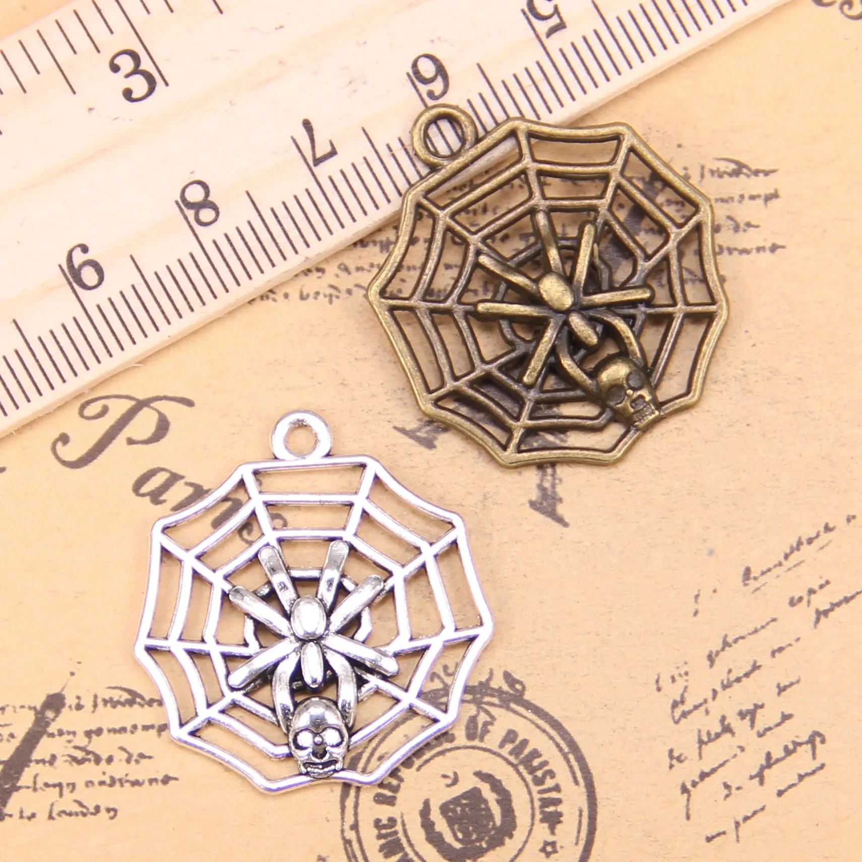 

45pcs Jewelry Charms Cobweb Spider Halloween 29x27mm Antique Silver Plated Pendants Making DIY Handmade Tibetan Silver Jewelry