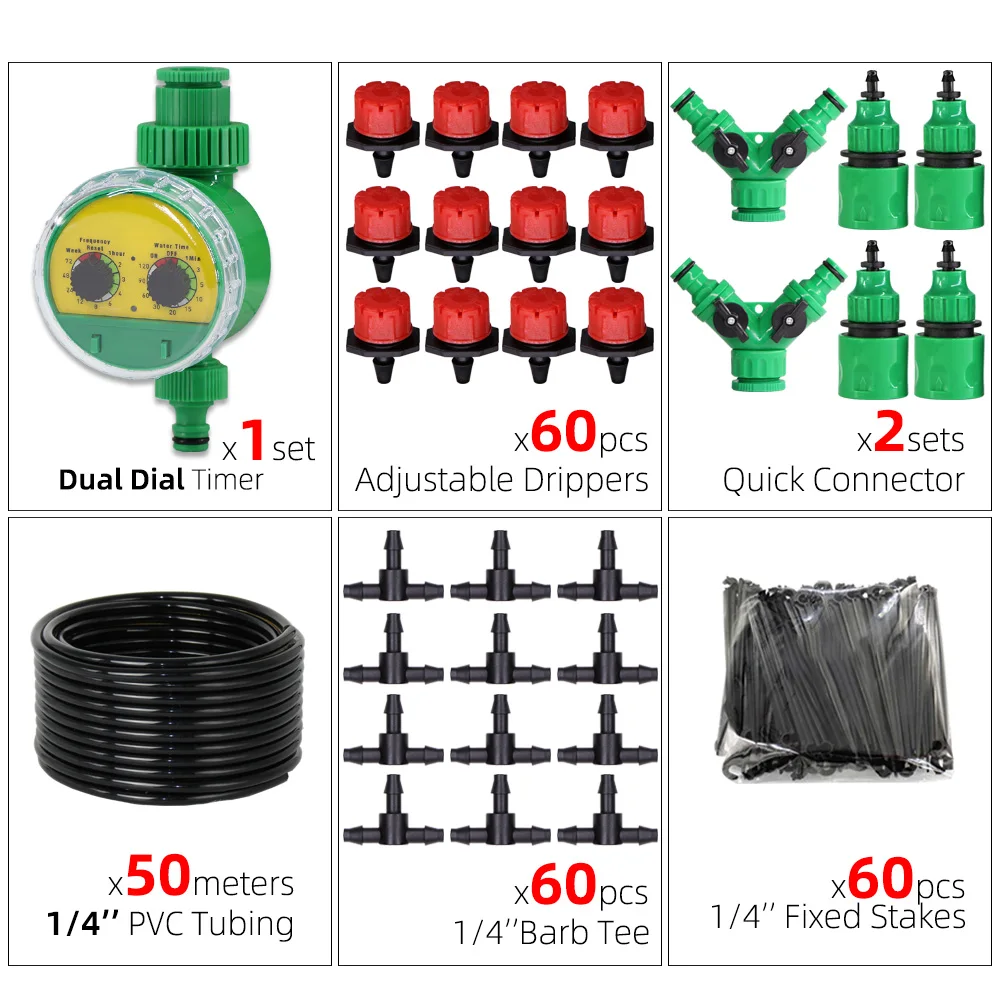 10-50M Automatic Garden Watering Adjustable 4/7mm Drip Irrigation System with Water Timer Controller Micro Drop Kits 