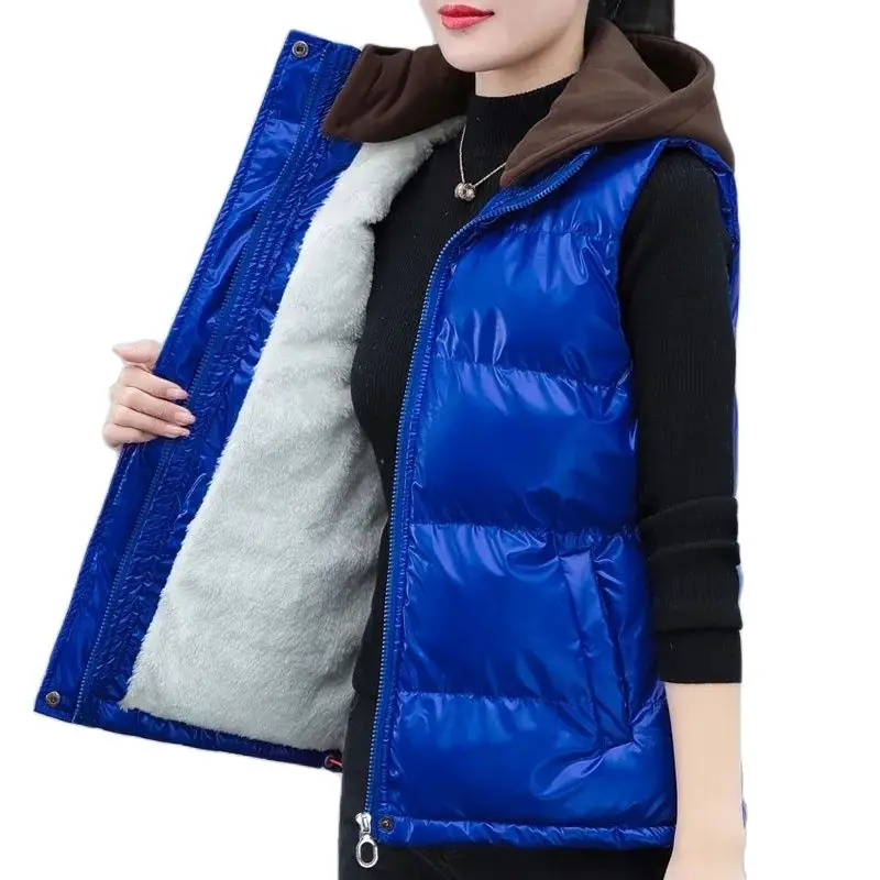 

Высококачественная осенне-зимняя хлопковая одежда из овечьей шерсти без рукавов, Женский Теплый жилет с капюшоном из хлопка