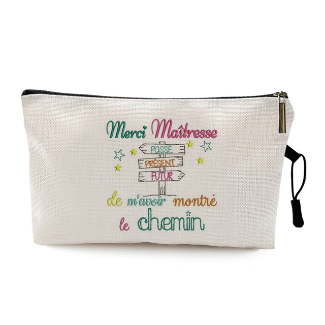 Teacher's Day Graduation Gift Cosmetic Bag Super Atsem Merci Maitresse Print Women Neceser Makeup Bag Pouch Travel Organizer Pattern 2