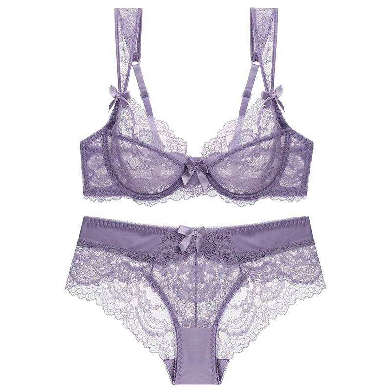 

Hollow Out Bra Underwear Set Transparent Lace Ultrathin Sexy Lingerie Set Women Embroidery Plus Size Bra And Panty Sets