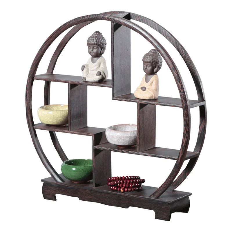 

Lightweight Chinese Retro Storage Rack Chicken Wing Solid Wood Purple Teapot Tea Set Shelf Racks Display Stand Organizer