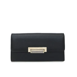 Women's Fashionable PU Leather Wallet - Sleek Minimalist Long Clutch with Coin Pocket (Black)