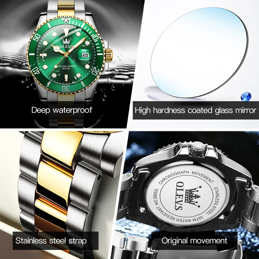 OLEVS Top Brand Men's Watches Trend Fashion Journal Type Original Watch for Man Waterproof Luminous Date magnifying Date Reloj