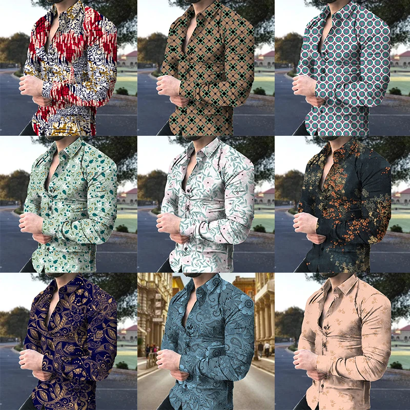 

Гавайская рубашка с цветочным 3D принтом, мужская одежда с длинным рукавом, кардиган, топы