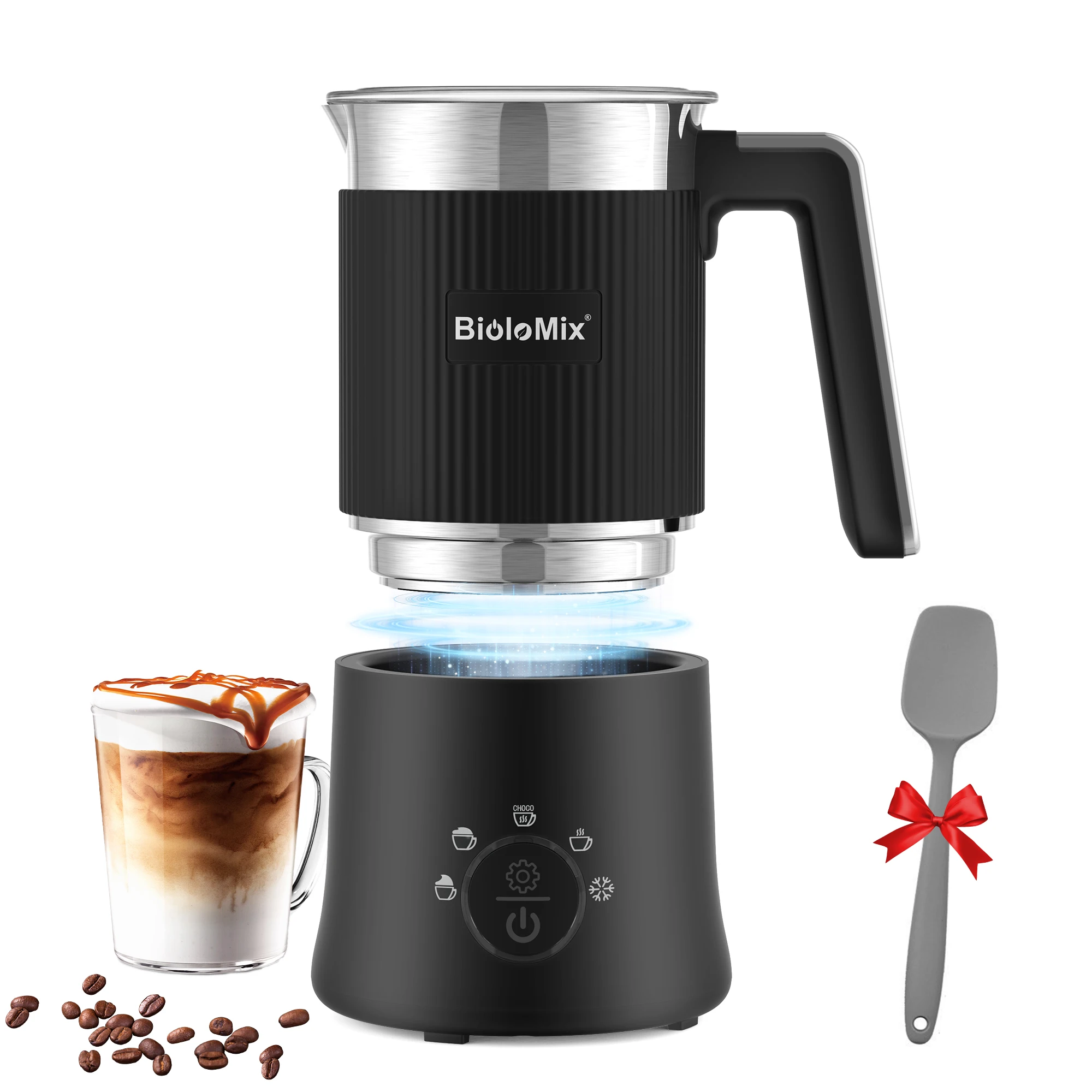 5 in 1 Detachable Milk Frother Frothing Foamer Automatic Milk Warmer Cold/Hot Latte Cappuccino Chocolate Protein Powder biolomix bn11 4 in 1 hot and cold milk frother 150ml frothing capacity 300ml heating capacity