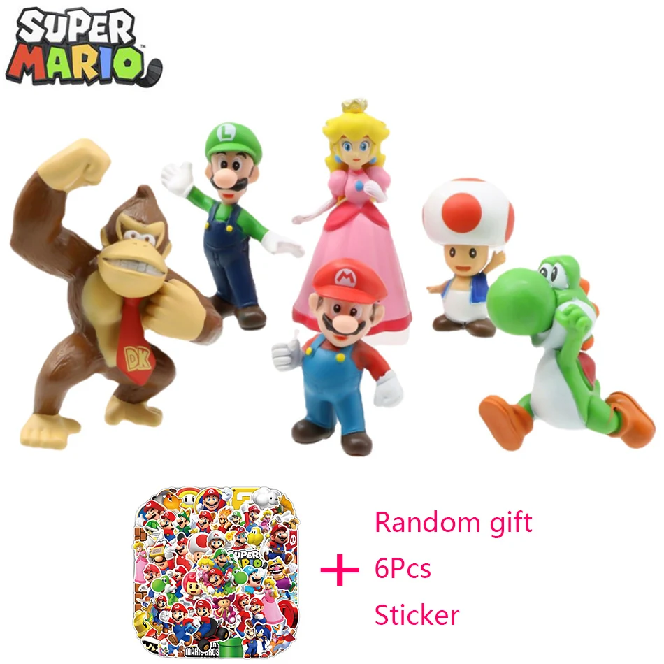 Figurine Super Mario Bros 4-7cm en PVC, Luigi, Yoshi, Matkey Kong, pièce  plus lente pour enfants, cadeaux d'anniversaire - AliExpress