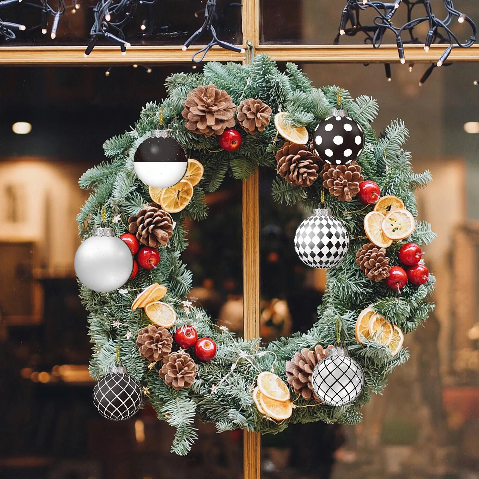 12pcs Christmas 2D Ornament Wooden Decorative flat Ball Ornament Decorative Ball Ornament Shatterproof Christmas Tree Decoration