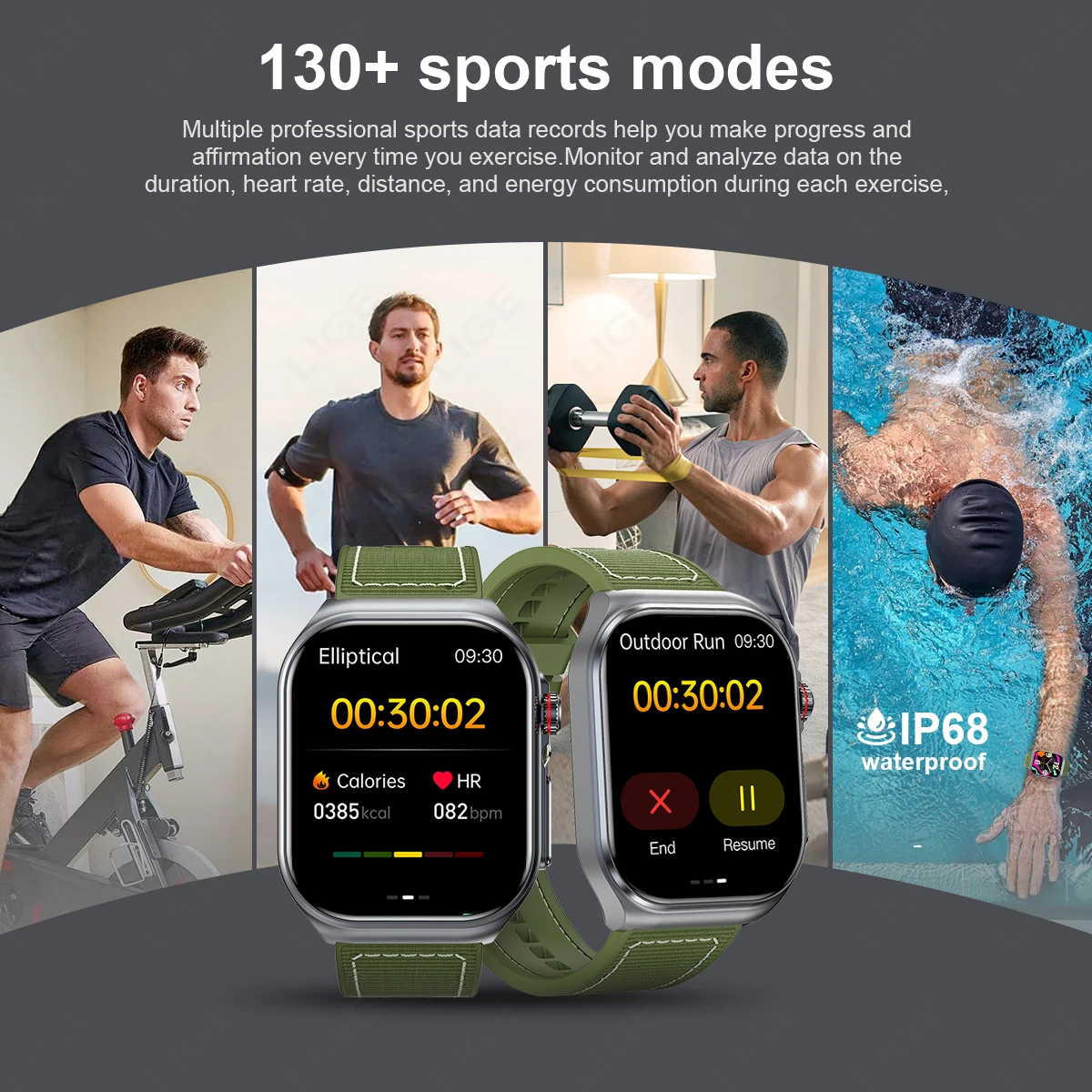 LIGE AMOLED Smart Watch ET585 Men ECG Blood Compositoin Health Monitoring Bluetooth Call Women Sports Fitness Tracker Smartwatch