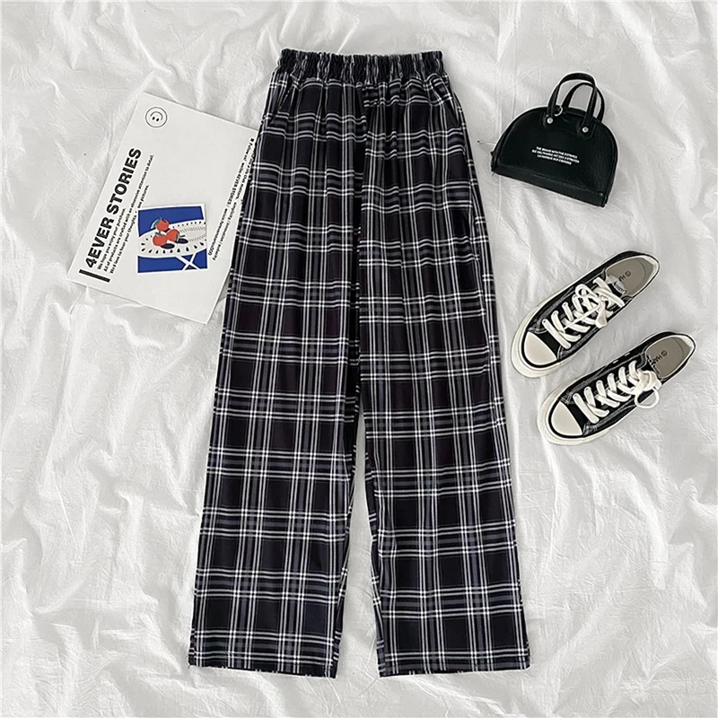 denim capris JMPRS Plaid Pants Women Streetwear Cool Girl High Waist Trousers Harem Sweatpants Joggers Women Cargo Sweat Black White Pants bell bottom jeans Pants & Capris