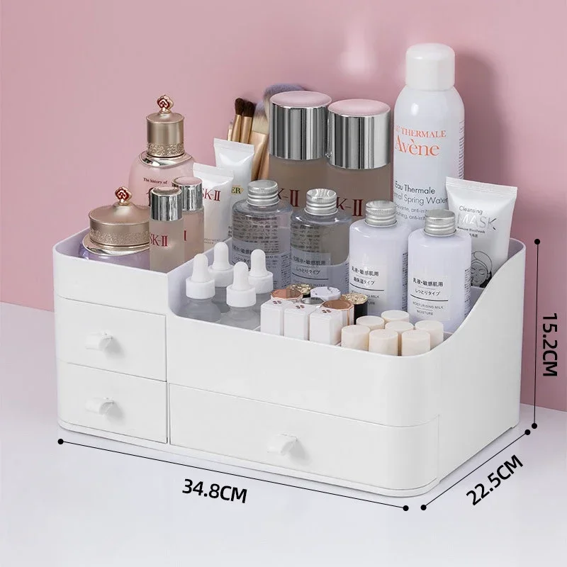1pc Large Capacity Makeup Organizer for Vanity Desk Organizer with Drawers for Cosmetics Lipsticks Jewelry Care Skincare 4