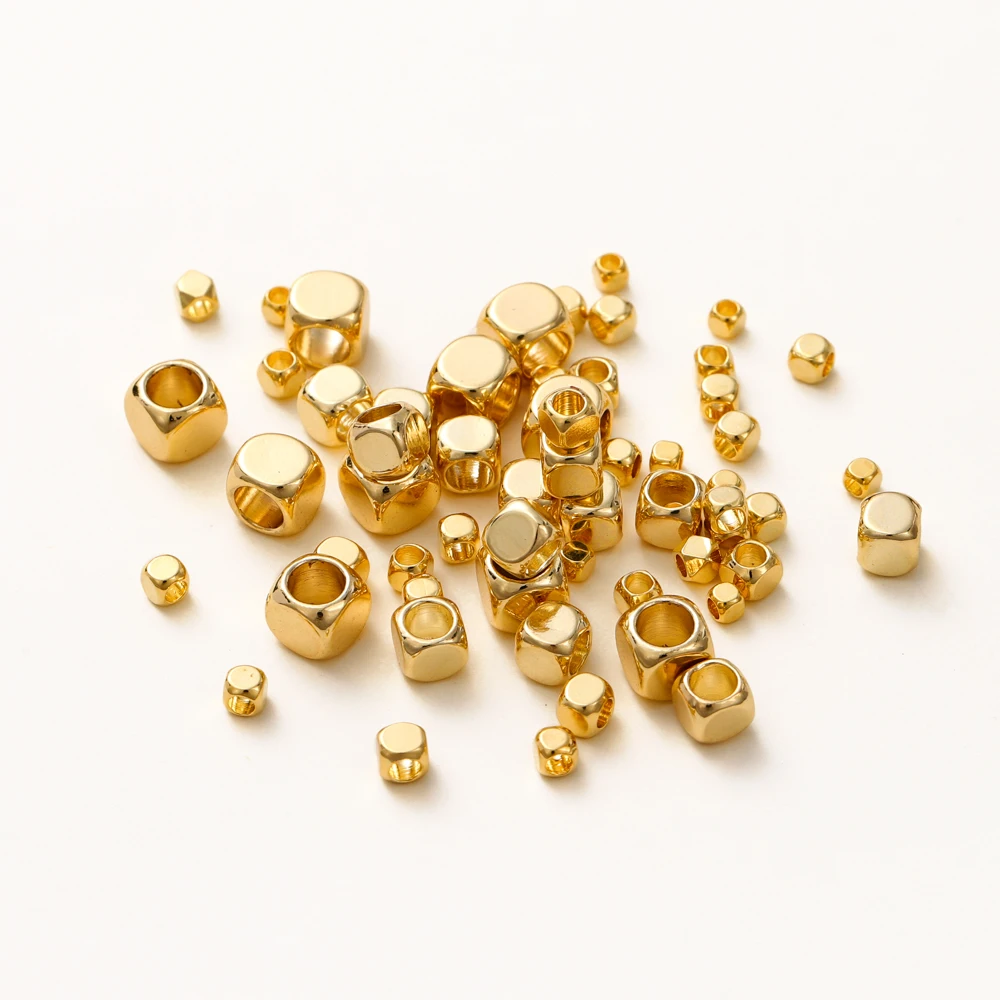 50 Stück 14K/18K vergoldete Messing-Abstandsperlen mit großem Loch, quadratische Abstandsperlen für Armbänder, Ohrringe, lose Abstandsperlen für DIY-Schmuckherstellung. – Detail 7