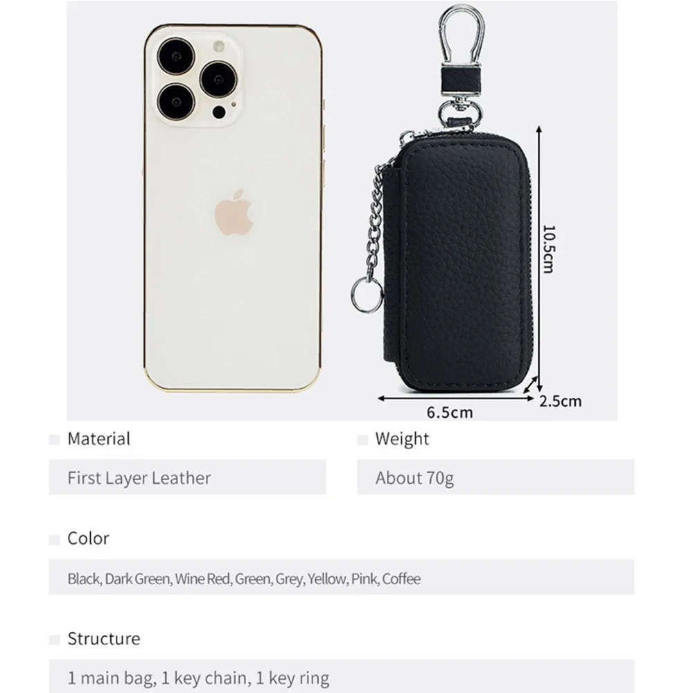 Unisex Genuine Leather Car Key Wallets Men Key Holder Housekeeper Keys Organizer Women Wallet Keychain Covers Zipper Key Case