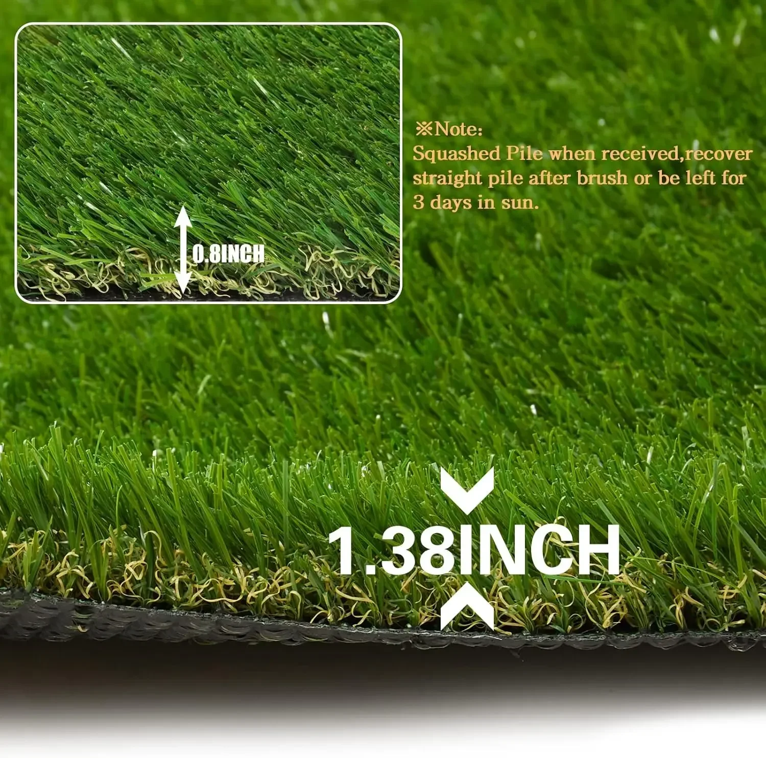 Artificial Turf Grass 4' x 11', 1.38 Inch Realistic Artificial Grass Rug, Fake Grass Mat Thick with Rubber Backing for Pets Dogs
