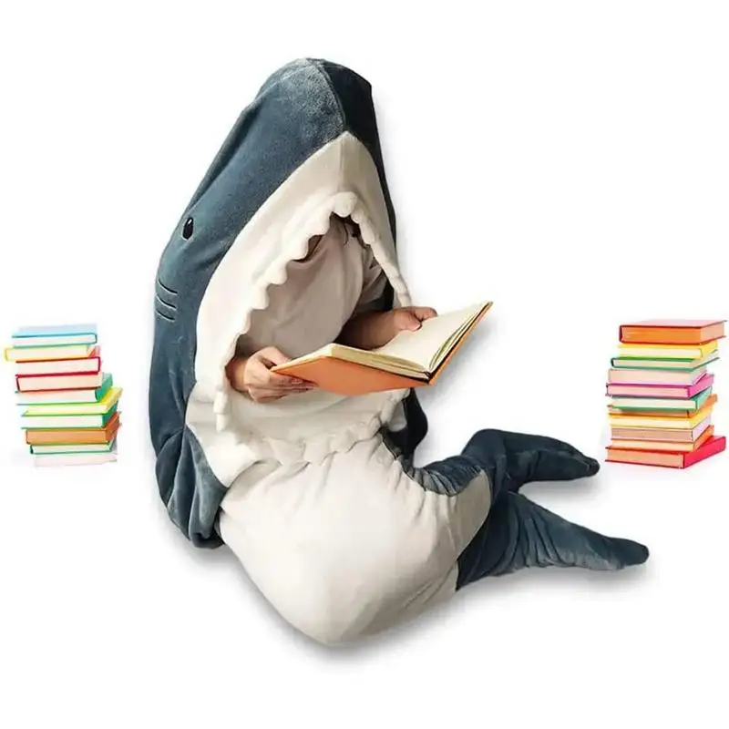 Shark Pajamas Cute Plush Animal Sleeping Bag Blanket Comfortable Napping Sack Throw Blanket for Family Friends Teenagers Youth