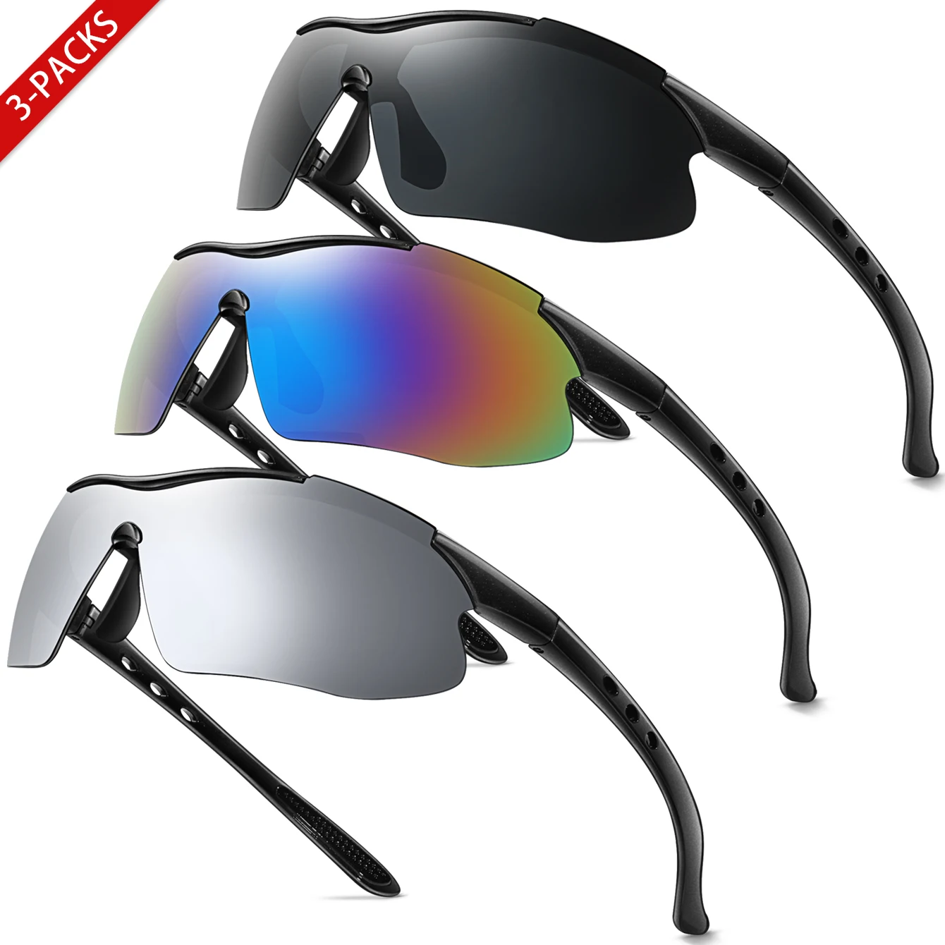 3 Pairs Unisex Cycling Sunglasses UV Protection Outdoor Activities