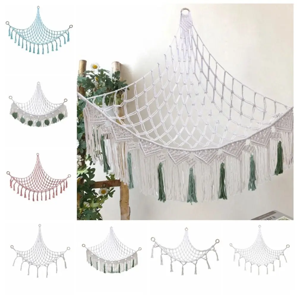 

White Stuffed Animals Hammock Net Boho Macrame Toy Storage Organizer Multipurpose Plush Toys Corner Hanging Mesh Room Decor