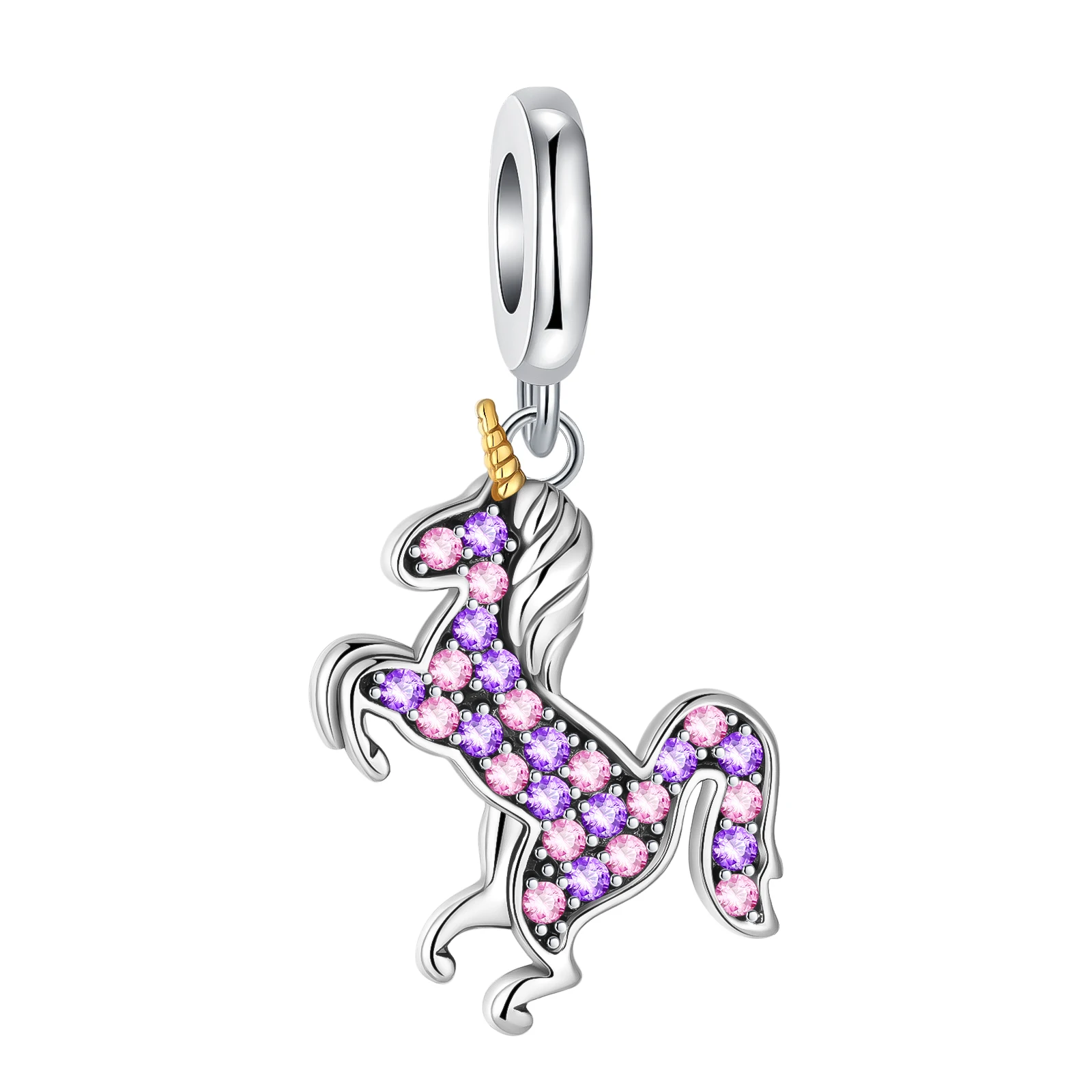 925 silver purple unicorn boutique fashion pendant fit pandora original bracelet charm beads necklace Diy female jewelry