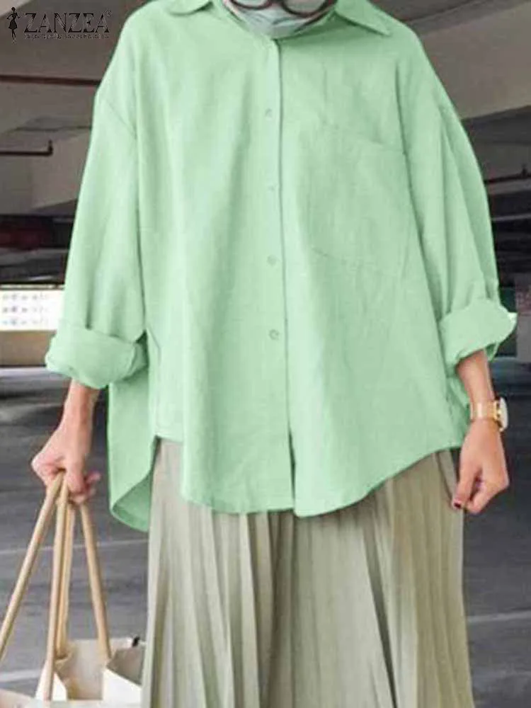 

Oversize Women Blouse ZANZEA 2023 Summer Fashion Casual Loose Turkey Abaya Muslim Shirt Eid Mubarek Long Sleeve Asymmetrical Top