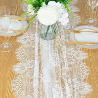 Lot de 6 chemins de table en dentelle blanche 30CMX300CM, chemin de table rustique avec broderie florale de roses pour la décoration de table de mariage ou de fête 6