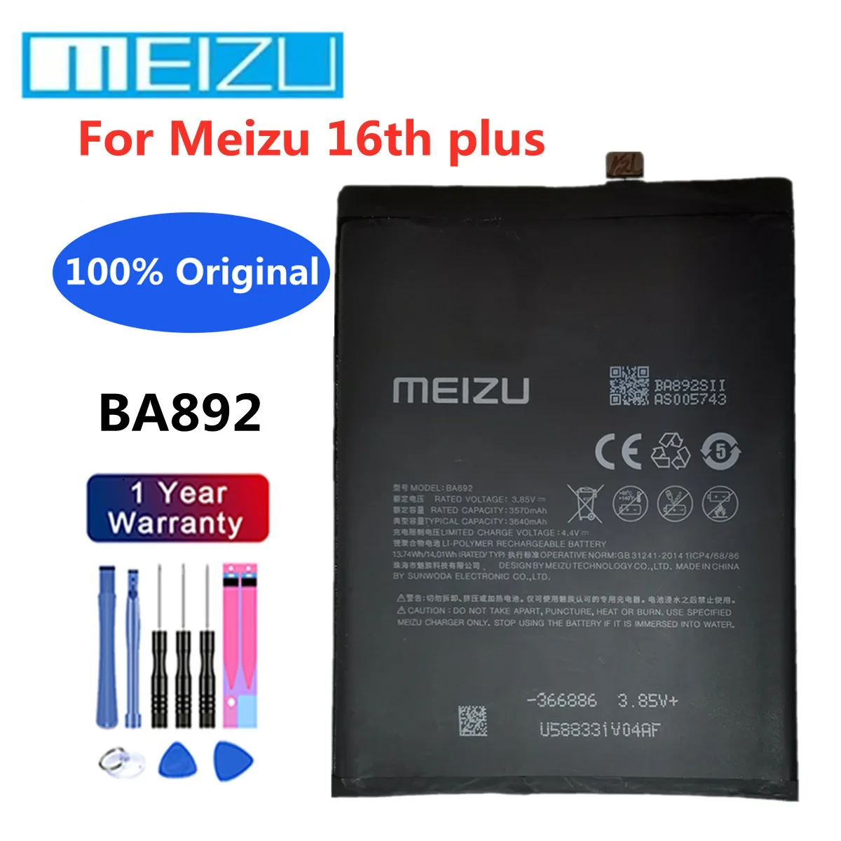 

Original BA892 Replacement Battery For Meizu 16th Plus High Capacity 3640mAh Rechargable Mobile Phone Battery Batteries Bateria