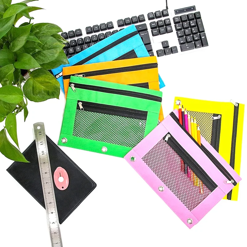 

10Pcs Pencil Pouch Pencil Case With Double Pocket And Mesh Window For 3 Ring Binder-Zipper Pencil Pouches