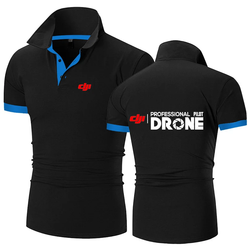 Dji Professional Pilot Drone Printed Summer Men\'s Polo Shirt Casual High Quality Cotton Short Sleeves Classic Tops T-shirts