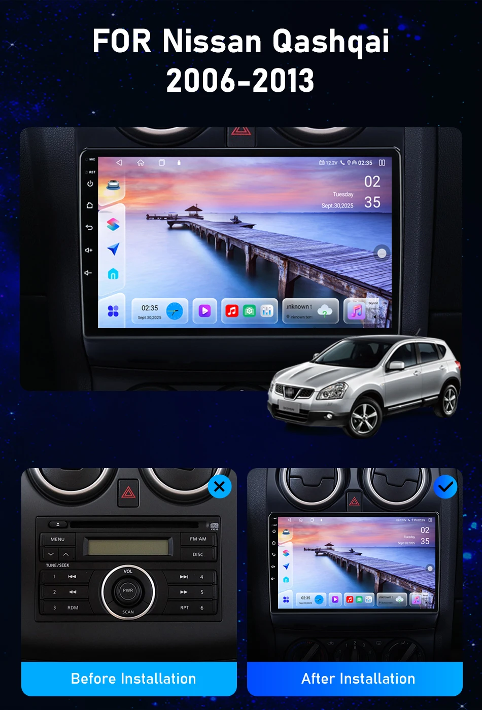 Srnubi 9" Android14 Für Nissan Qashqai J10 2006-2013 Autoradio Multimedia-Videoplayer 2Din Carplay Auto-Stereoanlage mit Rückfahrkamera – Detail 3