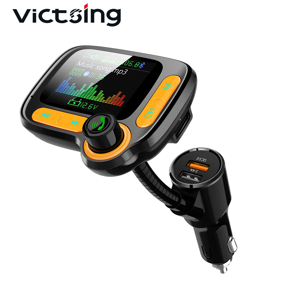 

VicTSing Car Bluetooth 5.0 FM Transmitter MP3 Player QC3.0+2.4A Fast Charging Wireless Adapter Playback Hands-free Calls Car Kit