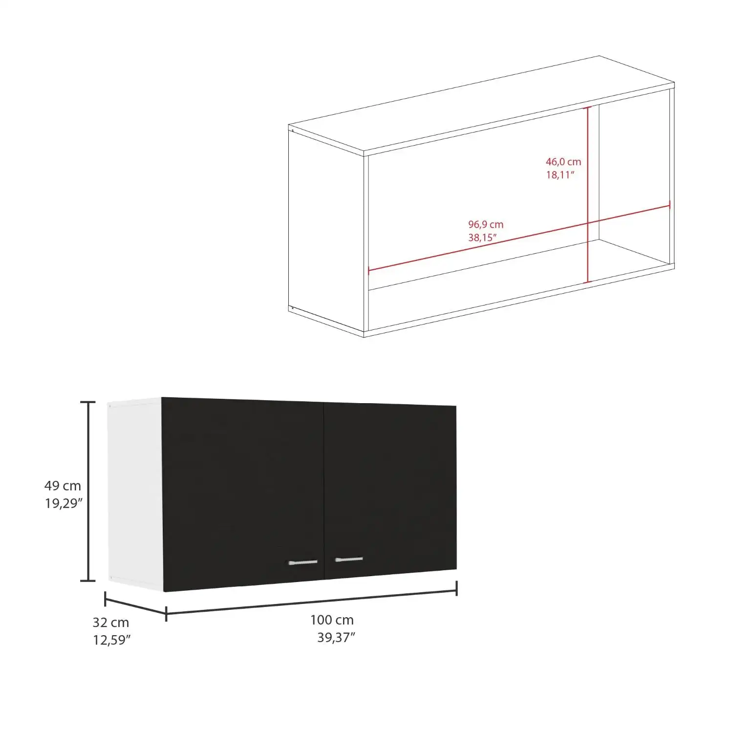 Napoles 39" W Double Door Wall Cabinet White - Black 2