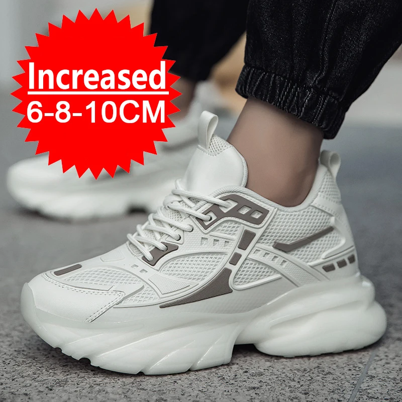 Men Mesh Elevator Shoes Height Increase Sneakers Shoes for 8/10CM Sports Casual Invisible Inner Heightening for Men