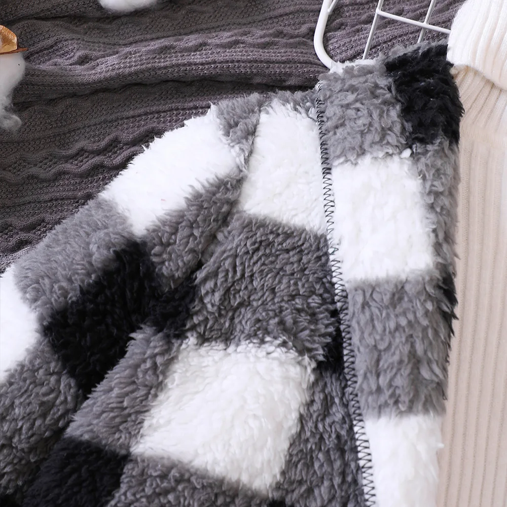 Kids Casual Coat for Girls Autumn Winter Long Sleeve Plaid Fur Thicken Long Outwear girls winter coat