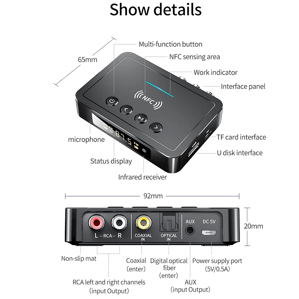Bluetooth receiver transmitter Bluetooth Receiver Transmitter Bluetooth 5.4 Remote Controller 3.5mm AUX/RCA/USB U Disk/TF Input Digital Adapter M6