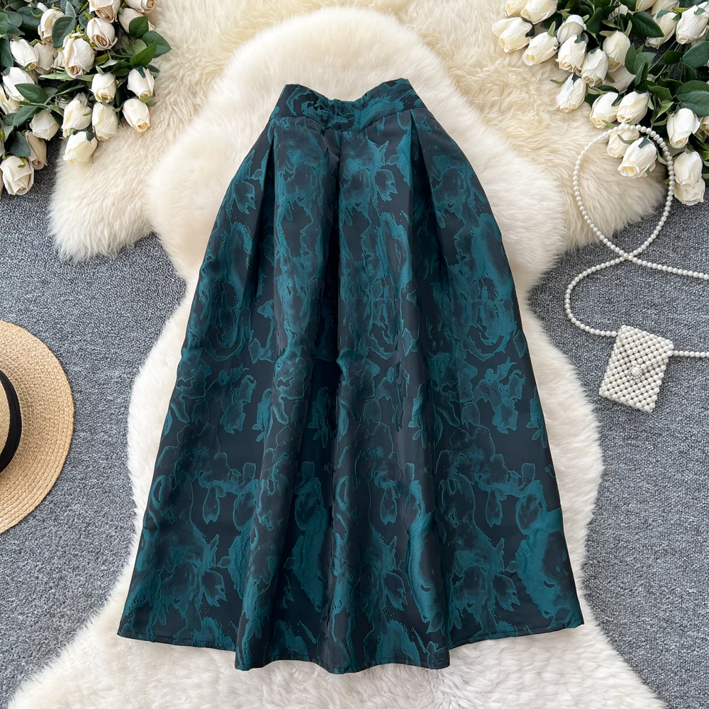 Chic Vintage Elegant jacquard slim High Waist Straight Skirt Korean Streetwear Autumn women clothing