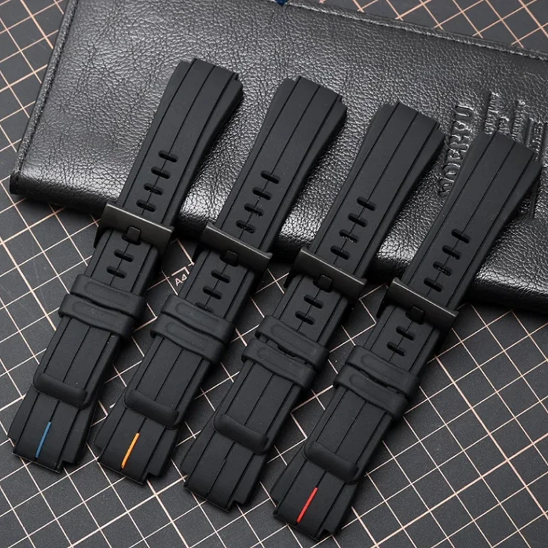 High-Quality Black Waterproof Silicone Sports Watchband - Men's 24mm