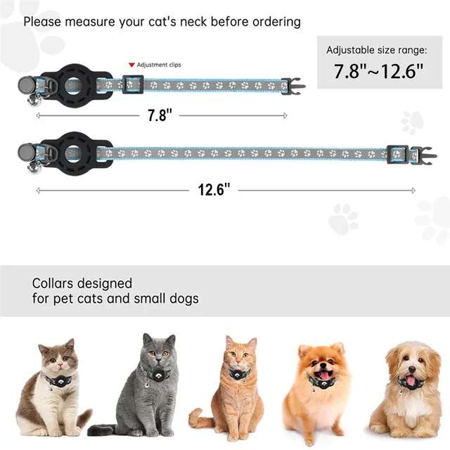 AirTag Cat Collar with Bells, Safety Buckle Cats Collar with Airtag Holder, Anti-Lost Cat Collars for Girl Boy Cats Kitty Puppy 3