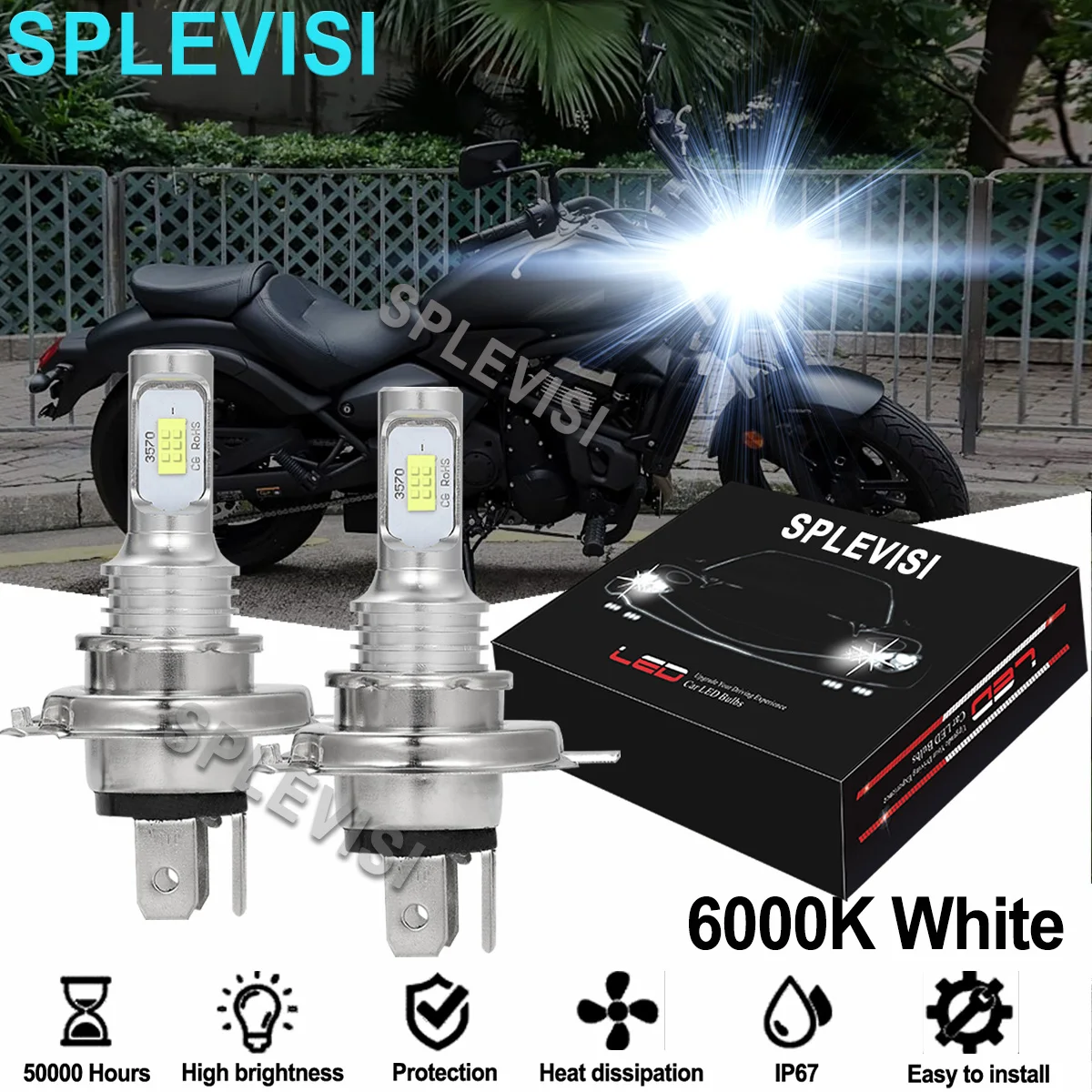 

Фары белые мотоциклетные 6000K для Kawasaki Vulcan 500 2004-2009 750-2004 2006-800 2004-2006 1600 2004-08 1700 2009-2014, 2 шт.