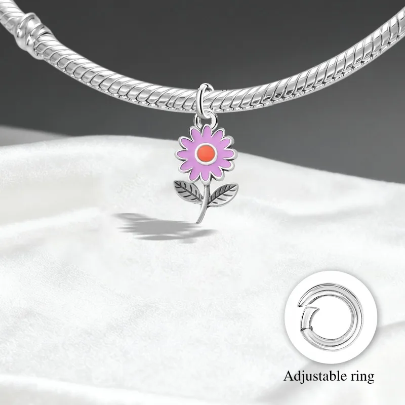 Verstellbare 925 Sterling Silber Vintage Anhänger Krone Gänseblümchen Flugzeug Charms Perlen Passend für Original Armband Halskette DIY Schmuck – Detail 8