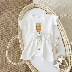 0-3Y Toddler Infant Kid Baby Boys Girls Casual Clothes 2PCS Sets Ice Cream And Sun Sleeve Tops+Shorts Summer