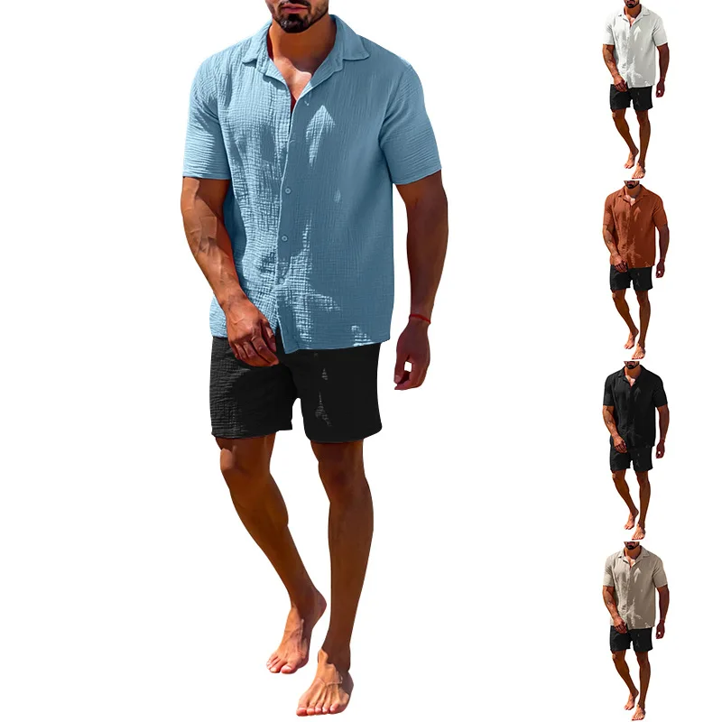 

Лидер продаж 2024, Лидер продаж, мужской летний комплект, новый кардиган с воротником поло, однотонный комплект с короткими рукавами и шортами