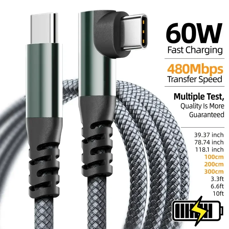 1PC USB C 케이블 1M 2M 3M 10FT USB C 데이터 전송 60W PD 고속 충전 케이블 아이폰 15 15플러스 15프로 맥스용