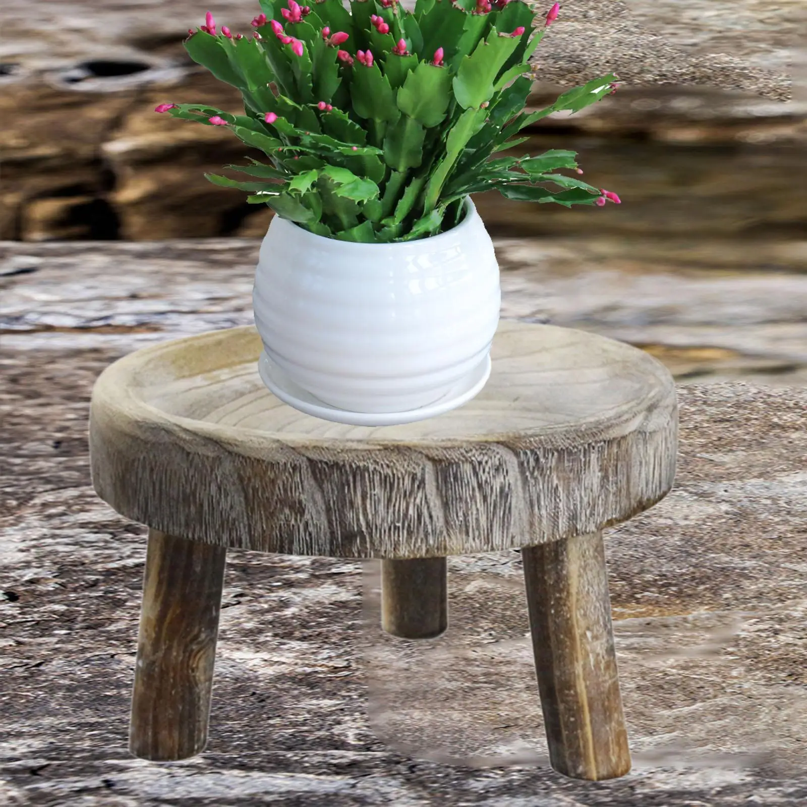 Wooden Planter Stool Stand Plant Flower Pot Stand Potted Riser Support for Garden Home Office Living Room Farmhouse Decoration