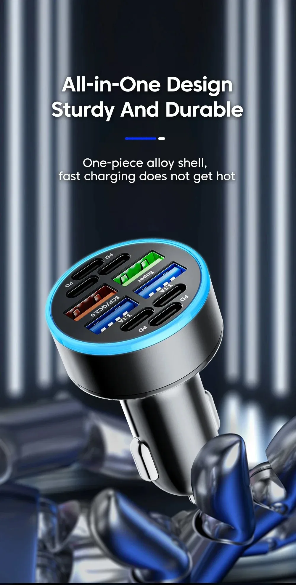 10 Ports 100W PD Fast Charging QC3.0 USB Type C Auto Phone Charger For IPhone Samsung Huawei Xiaomi Adapter In Car_voghion.com