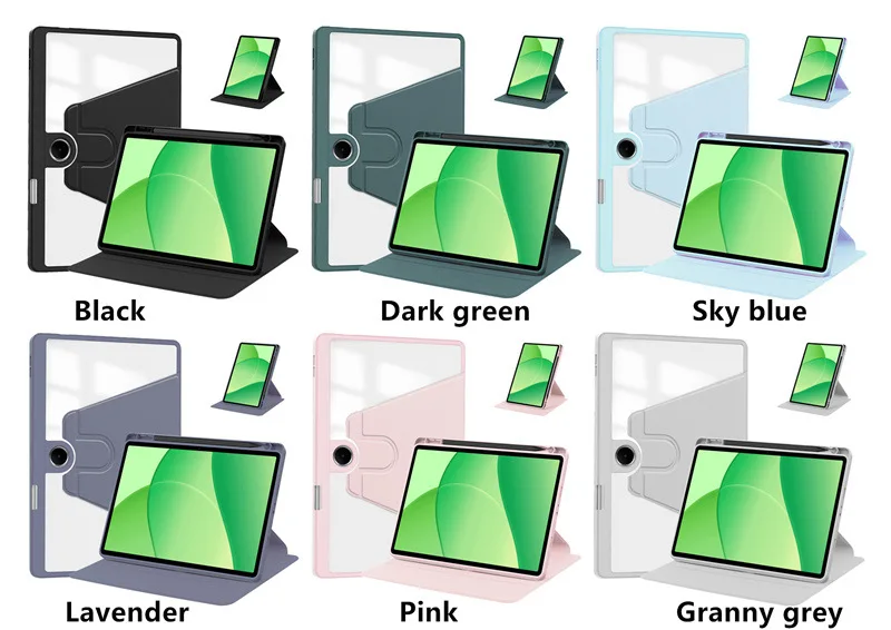 360-Degree Rotating Clear Acrylic Tablet Cover with Pencil Holder