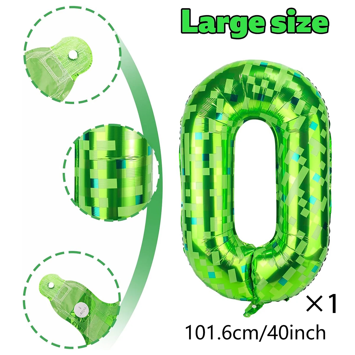 Giant Green Pixel Grid Miner Themed Aluminum Foil Number Balloons